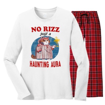 Funny No Rizz Just Haunting Aura Gift Women's Long Sleeve Flannel Pajama Set 