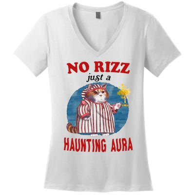 Funny No Rizz Just Haunting Aura Gift Women's V-Neck T-Shirt