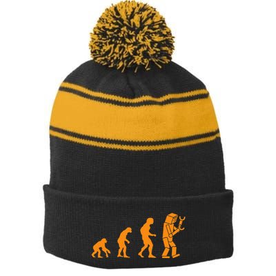 Funny Nerdy Robot Evolution Computer Robotics Geek Gift Stripe Pom Pom Beanie