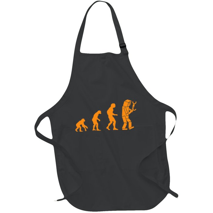 Funny Nerdy Robot Evolution Computer Robotics Geek Gift Full-Length Apron With Pockets