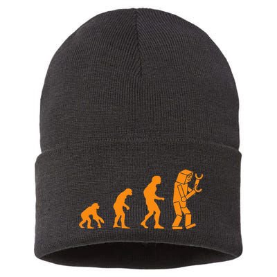 Funny Nerdy Robot Evolution Computer Robotics Geek Gift Sustainable Knit Beanie