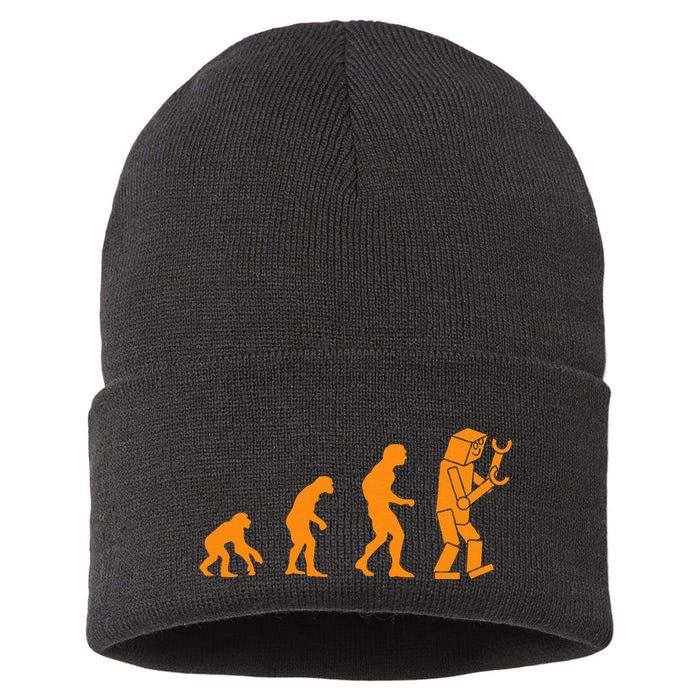 Funny Nerdy Robot Evolution Computer Robotics Geek Gift Sustainable Knit Beanie