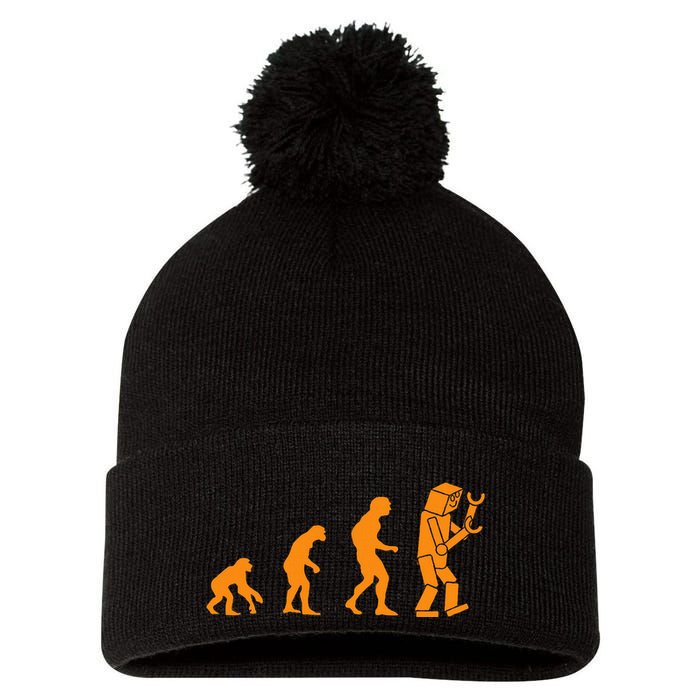Funny Nerdy Robot Evolution Computer Robotics Geek Gift Pom Pom 12in Knit Beanie