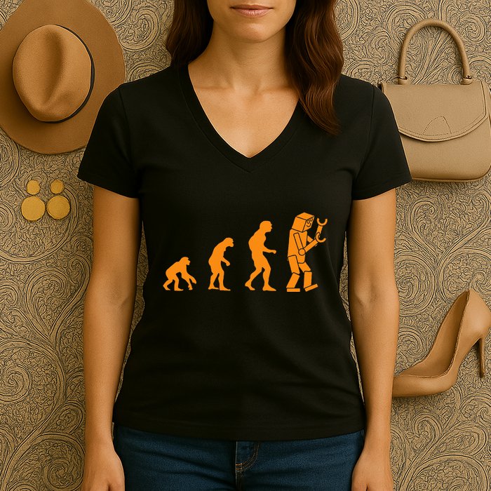 Funny Nerdy Robot Evolution Computer Robotics Geek Gift Women's V-Neck T-Shirt