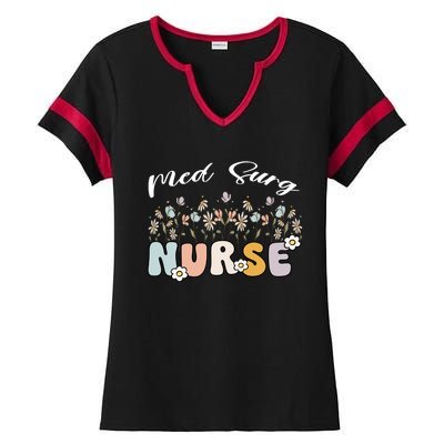 Funny Nurse Retro Groovy Med Surg Gift Ladies Halftime Notch Neck Tee