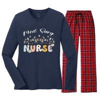 Funny Nurse Retro Groovy Med Surg Gift Women's Long Sleeve Flannel Pajama Set 