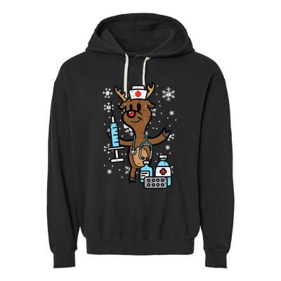 Festive Nurse Reindeer Holiday Humor for Nurses Garment-Dyed Fleece Hoodie