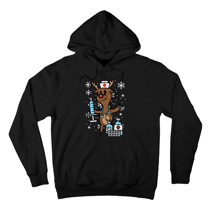 Festive Nurse Reindeer Holiday Humor for Nurses Hoodie