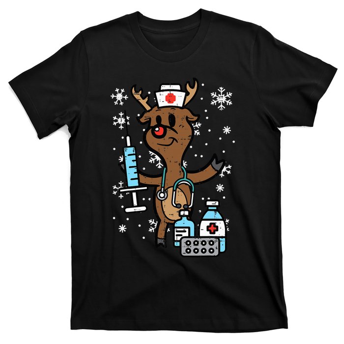 Festive Nurse Reindeer Holiday Humor for Nurses T-Shirt