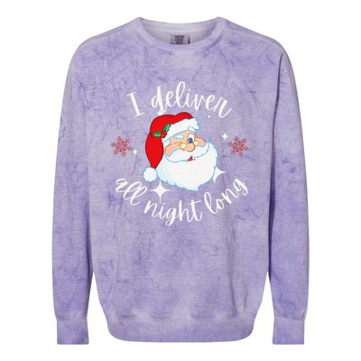 Funny Naughty Sexy Santa I Deliver All Night Long Adult Colorblast Crewneck Sweatshirt