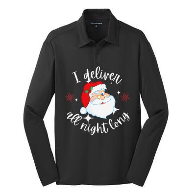 Funny Naughty Sexy Santa I Deliver All Night Long Adult Silk Touch Performance Long Sleeve Polo