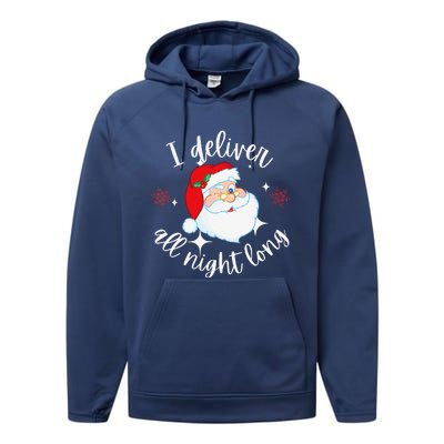 Funny Naughty Sexy Santa I Deliver All Night Long Adult Performance Fleece Hoodie