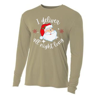 Funny Naughty Sexy Santa I Deliver All Night Long Adult Cooling Performance Long Sleeve Crew