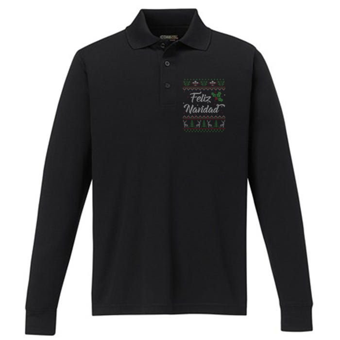 Feliz Navidad Spanish Merry Christmas Performance Long Sleeve Polo