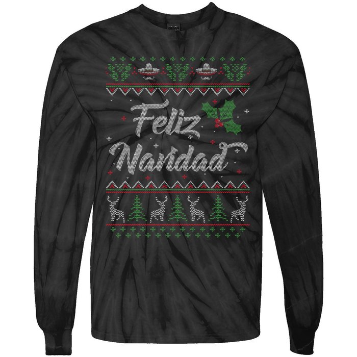 Feliz Navidad Spanish Merry Christmas Tie-Dye Long Sleeve Shirt