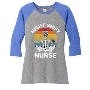 Funny Night Shift Nurse Skeleton Halloween RN Nurses Women's Tri-Blend 3/4-Sleeve Raglan Shirt