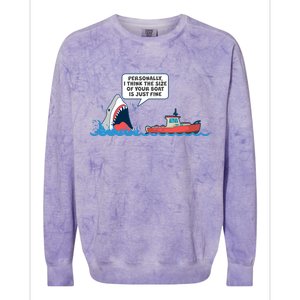 Funny Nice Shark And Fishing Boat Comic Colorblast Crewneck Sweatshirt