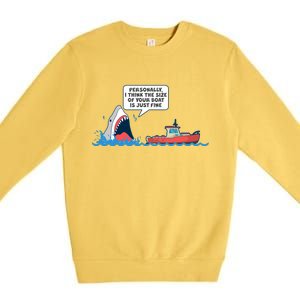 Funny Nice Shark And Fishing Boat Comic Premium Crewneck Sweatshirt