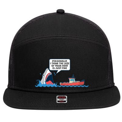 Funny Nice Shark And Fishing Boat Comic 7 Panel Mesh Trucker Snapback Hat