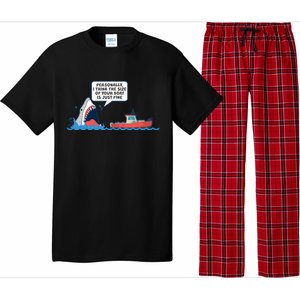 Funny Nice Shark And Fishing Boat Comic Pajama Set