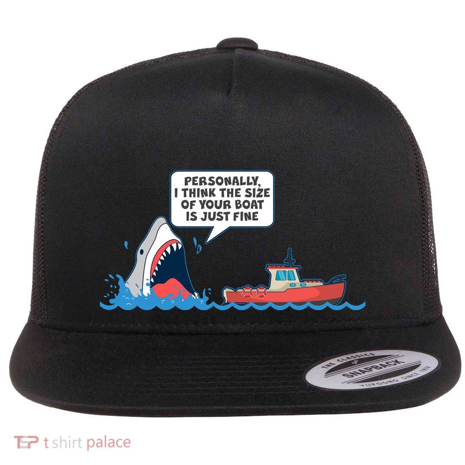 Funny Nice Shark And Fishing Boat Comic Flatbill Hat