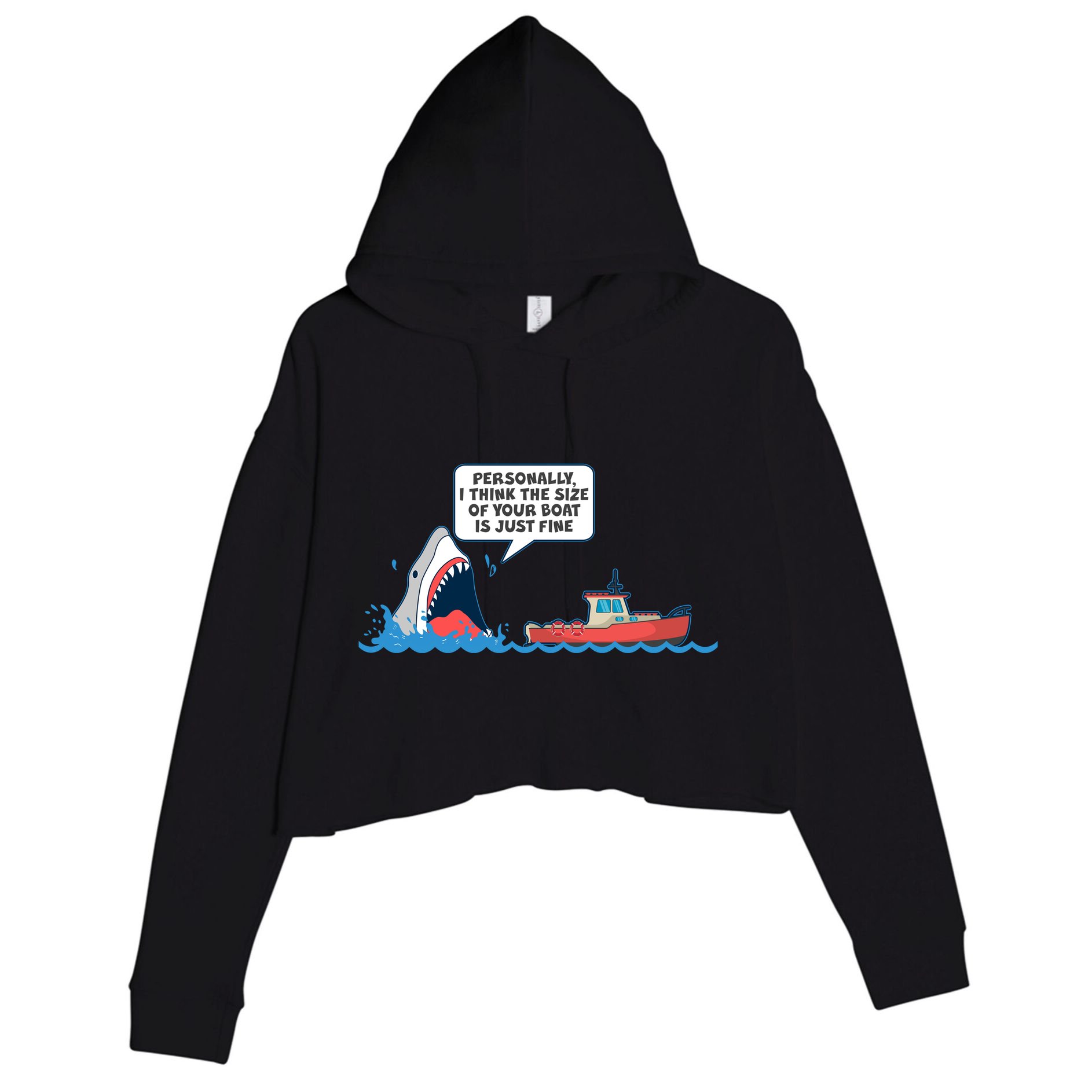 Funny Nice Shark And Fishing Boat Comic Crop Fleece Hoodie