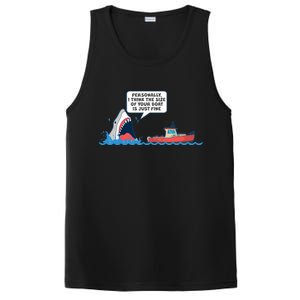 Funny Nice Shark And Fishing Boat Comic PosiCharge Competitor Tank