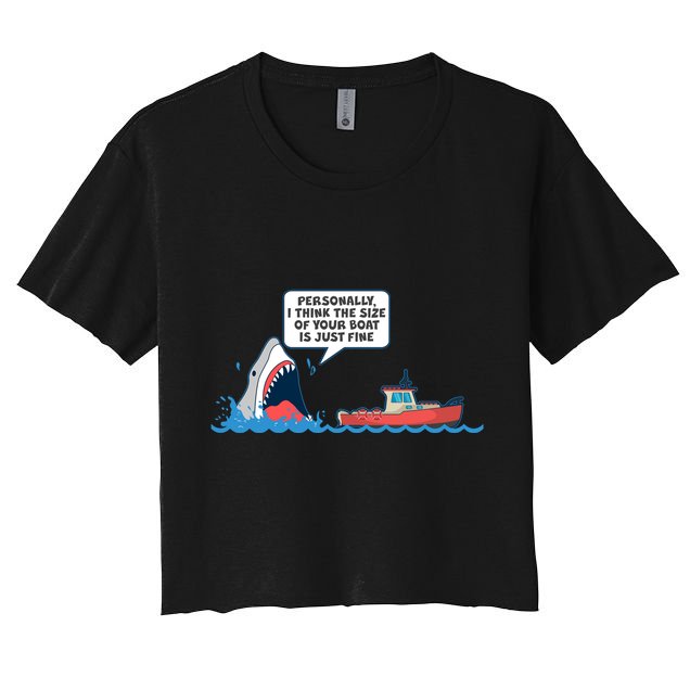 Funny Nice Shark And Fishing Boat Comic Crop Top