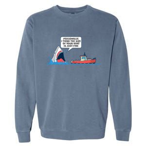 Funny Nice Shark And Fishing Boat Comic Garment-Dyed Sweatshirt