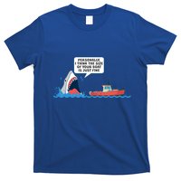 Funny Nice Shark And Fishing Boat Comic T-Shirt
