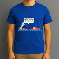 Funny Nice Shark And Fishing Boat Comic T-Shirt