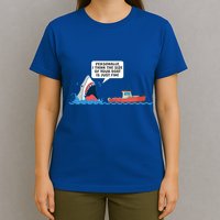 Funny Nice Shark And Fishing Boat Comic T-Shirt
