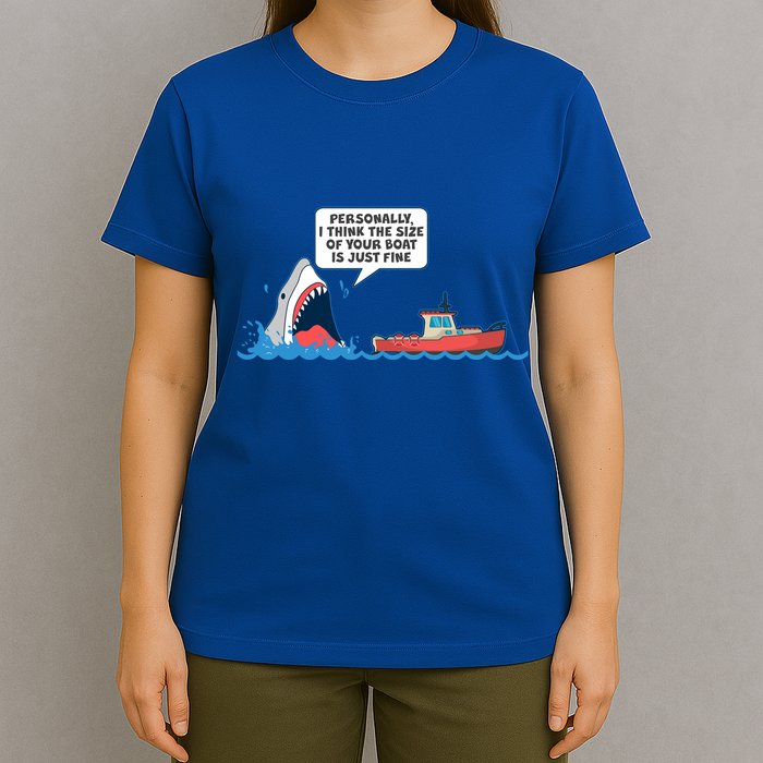 Funny Nice Shark And Fishing Boat Comic T-Shirt