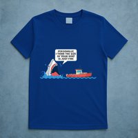 Funny Nice Shark And Fishing Boat Comic T-Shirt