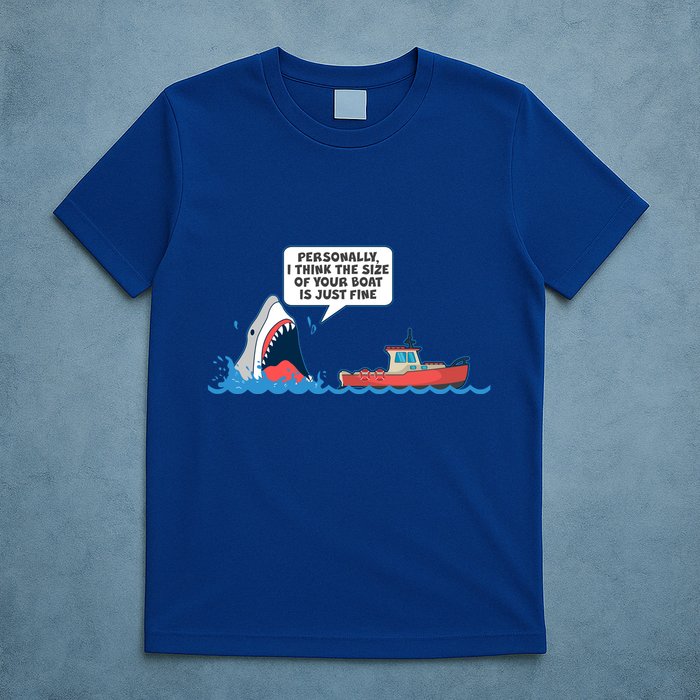 Funny Nice Shark And Fishing Boat Comic T-Shirt
