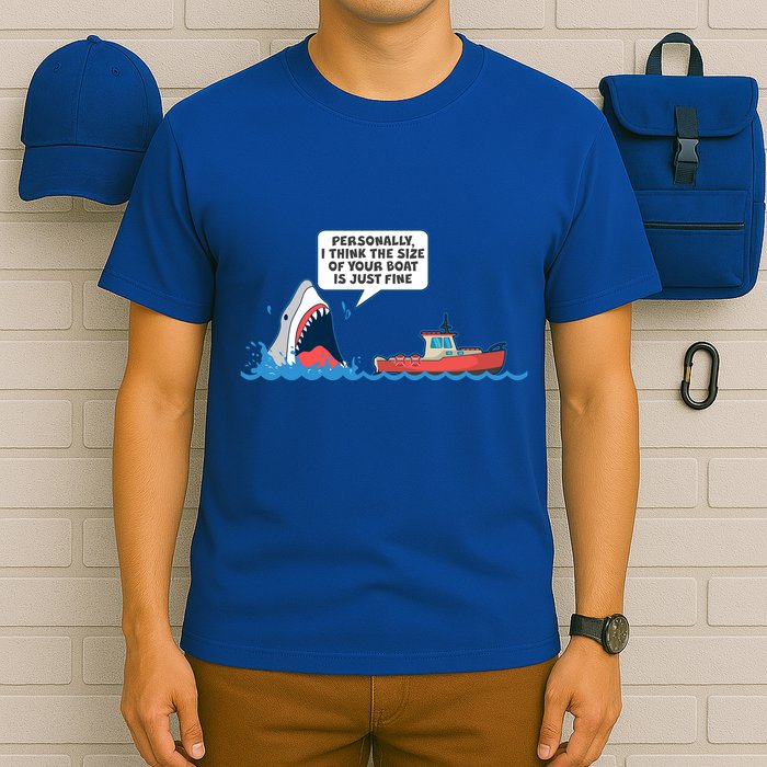 Funny Nice Shark And Fishing Boat Comic T-Shirt