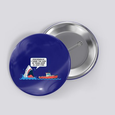 Funny Nice Shark And Fishing Boat Comic Button