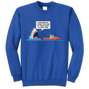 Funny Nice Shark And Fishing Boat Comic Tall Sweatshirt