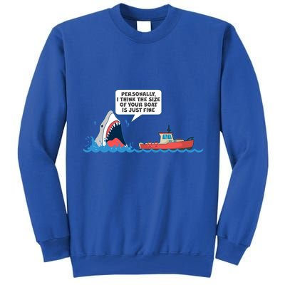 Funny Nice Shark And Fishing Boat Comic Tall Sweatshirt
