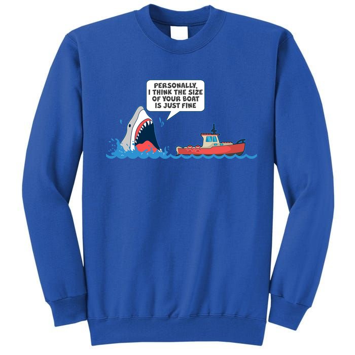 Funny Nice Shark And Fishing Boat Comic Tall Sweatshirt