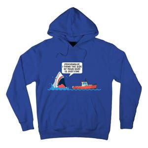 Funny Nice Shark And Fishing Boat Comic Tall Hoodie