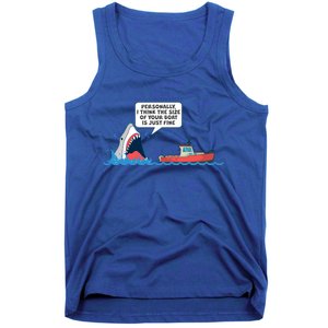 Funny Nice Shark And Fishing Boat Comic Tank Top