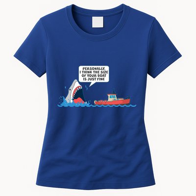 Funny Nice Shark And Fishing Boat Comic Womens T-Shirt
