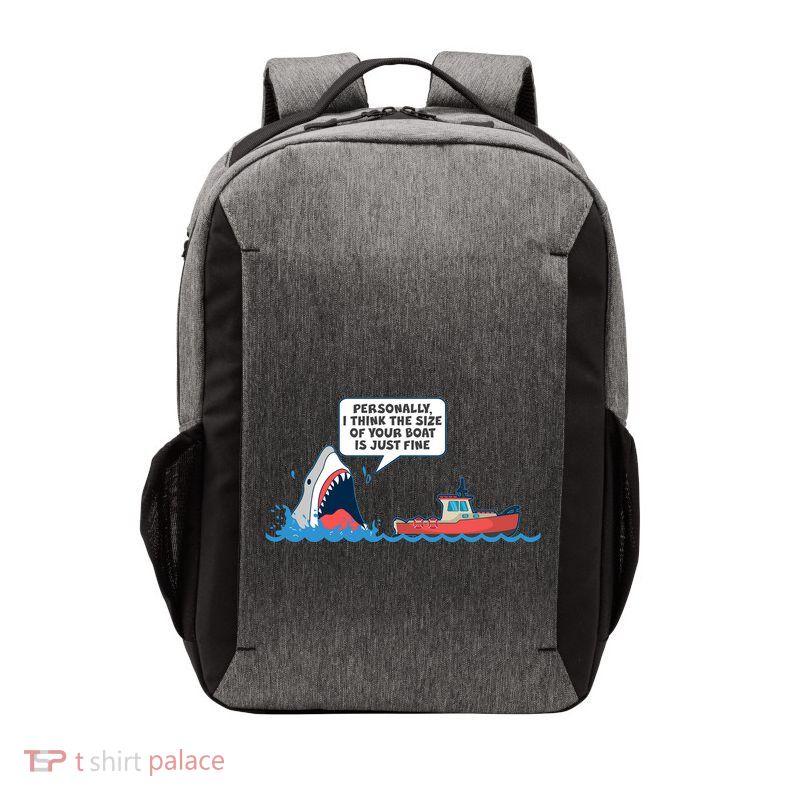 Funny Nice Shark And Fishing Boat Comic Vector Backpack