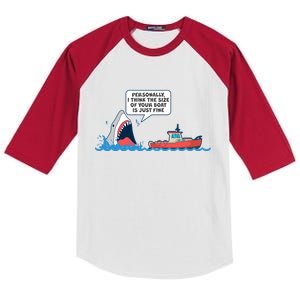 Funny Nice Shark And Fishing Boat Comic Kids Colorblock Raglan Jersey