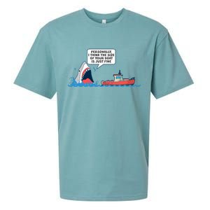 Funny Nice Shark And Fishing Boat Comic Sueded Cloud Jersey T-Shirt