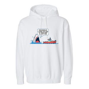 Funny Nice Shark And Fishing Boat Comic Garment-Dyed Fleece Hoodie