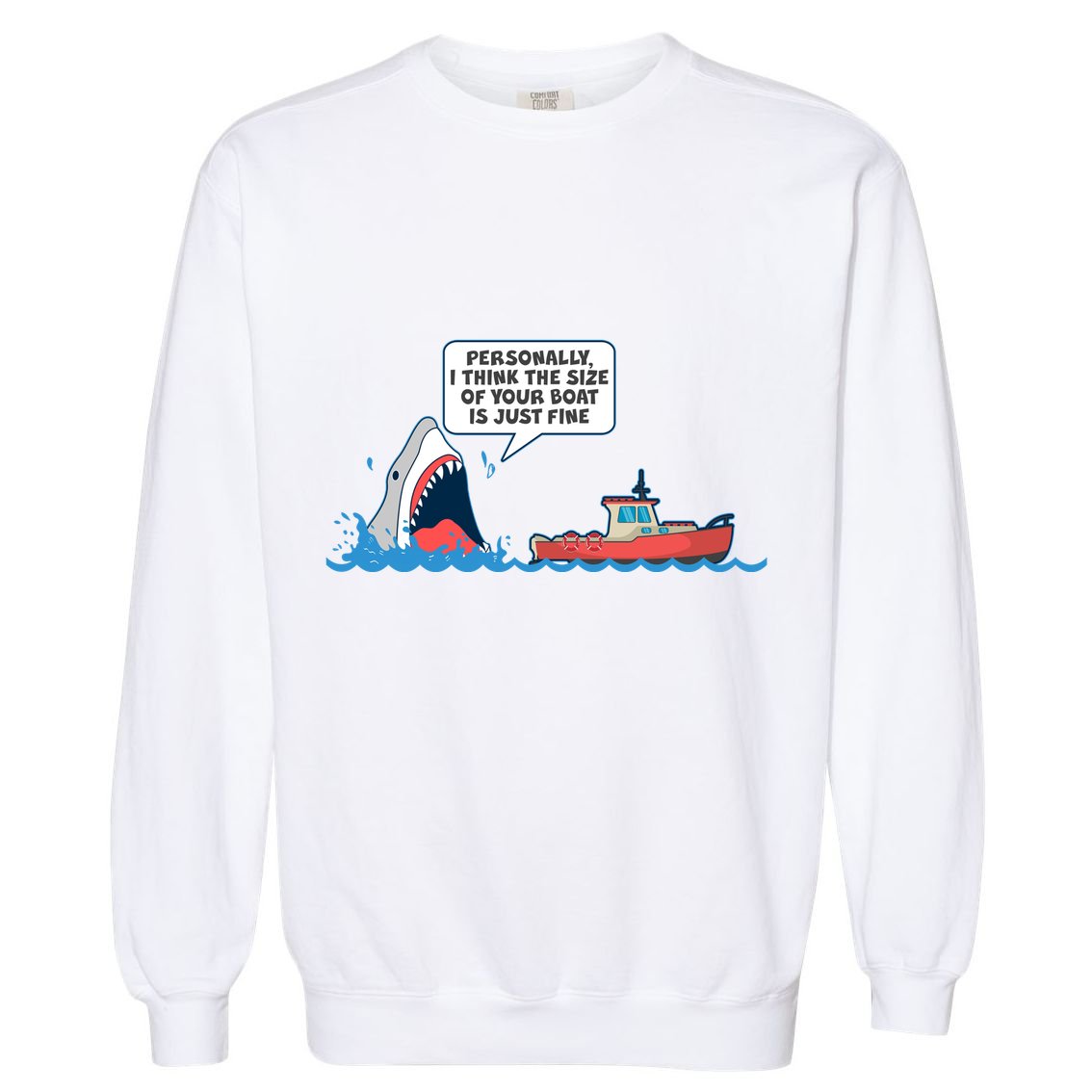 Funny Nice Shark And Fishing Boat Comic Garment-Dyed Sweatshirt
