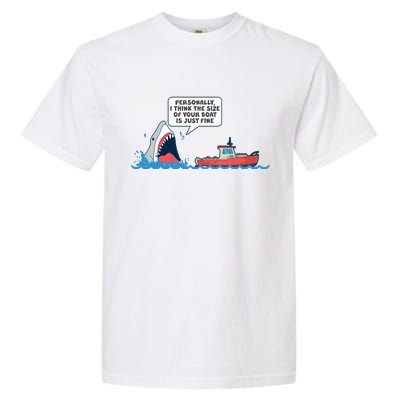 Funny Nice Shark And Fishing Boat Comic Garment-Dyed Heavyweight T-Shirt