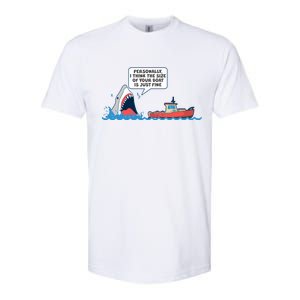 Funny Nice Shark And Fishing Boat Comic Softstyle CVC T-Shirt